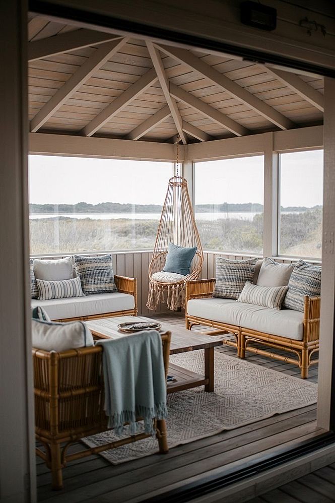 Cozy Porch Living Room: Dream Coastal Retreat