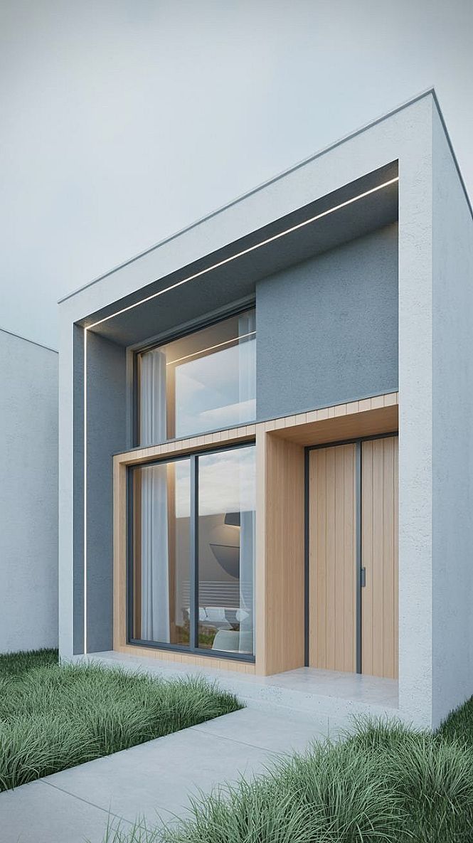 Modern Small House Design: Serene Blue & Grey Theme