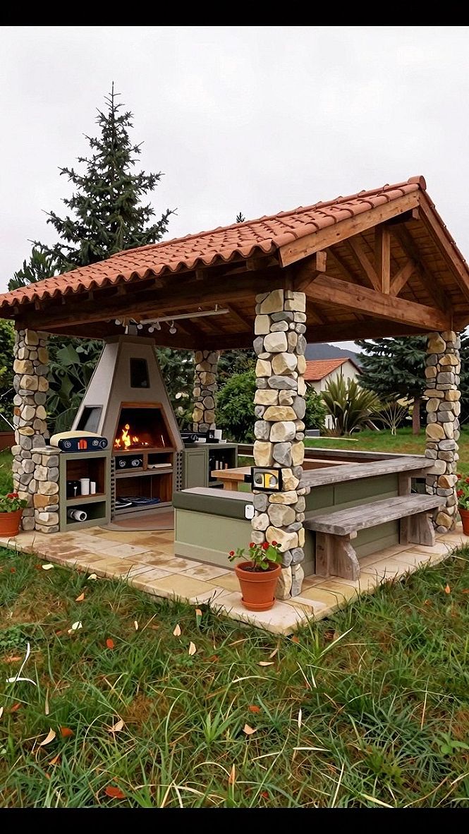 Adding a Built in Stone Fireplace to Your Pavilion