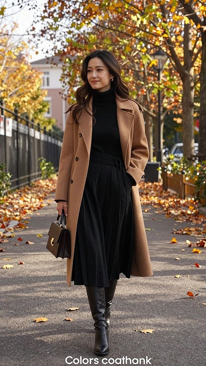 Styling a Turtleneck Sweater With Pleated Skirt and Boots