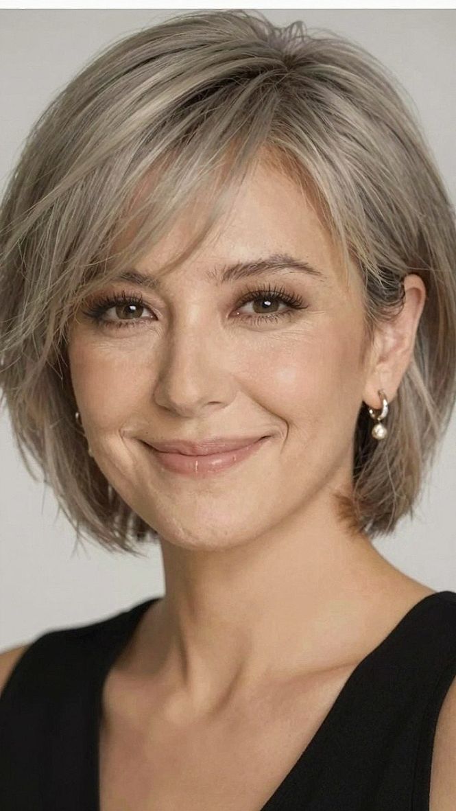 Embracing a Soft Asymmetrical Bob with Sweeping Bangs