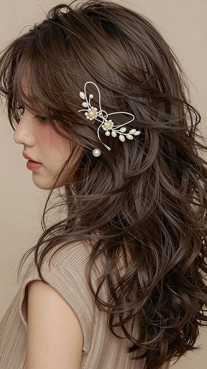 Styling Medium Hair with an Ornamental Pearl Hair Clip