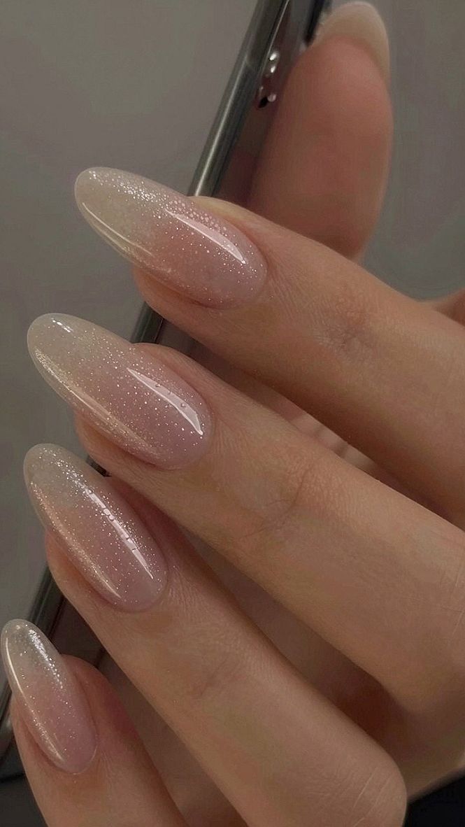 Adding Fine Sparkle to Your Glossy Nude Press On Nails