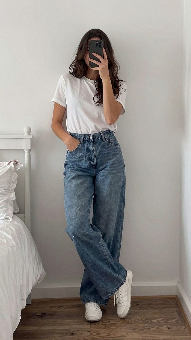 Pairing a Simple White T Shirt with Classic Blue Jeans