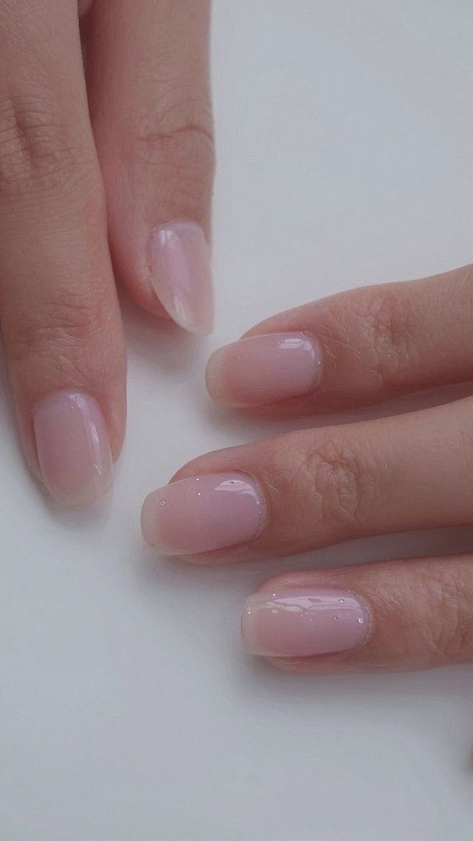 Soft Milky Pink Nails with a High Shine Gel Coat