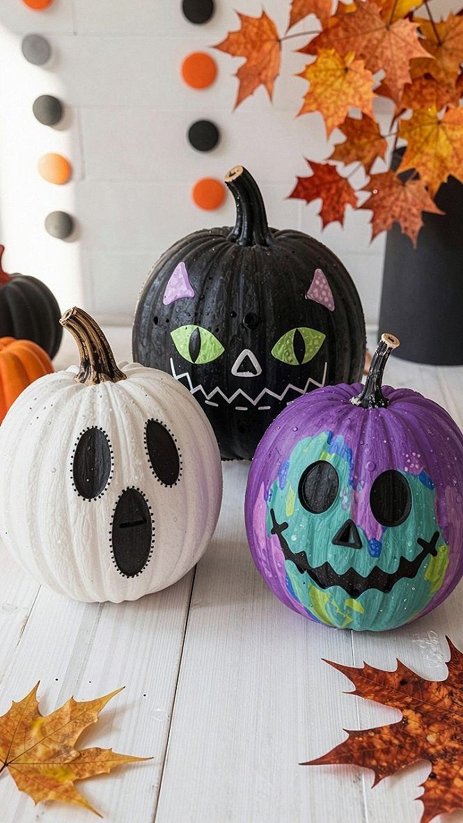 Painting Spooky Ghost Faces on Seasonal Pumpkins
