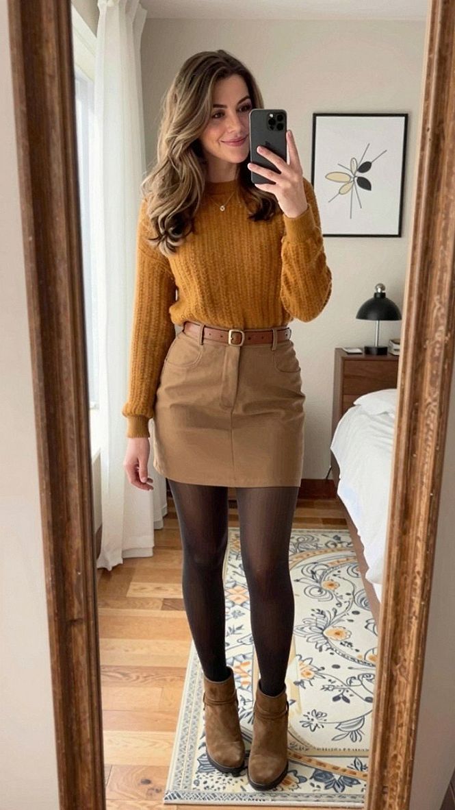 Styling Suede Mini Skirts With Tights And Boots