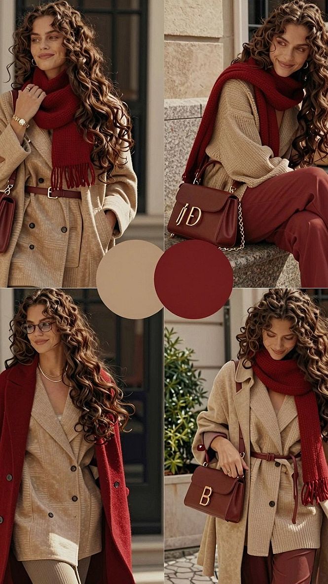 Adding Plum Accessories to a Brown Coat Ensemble