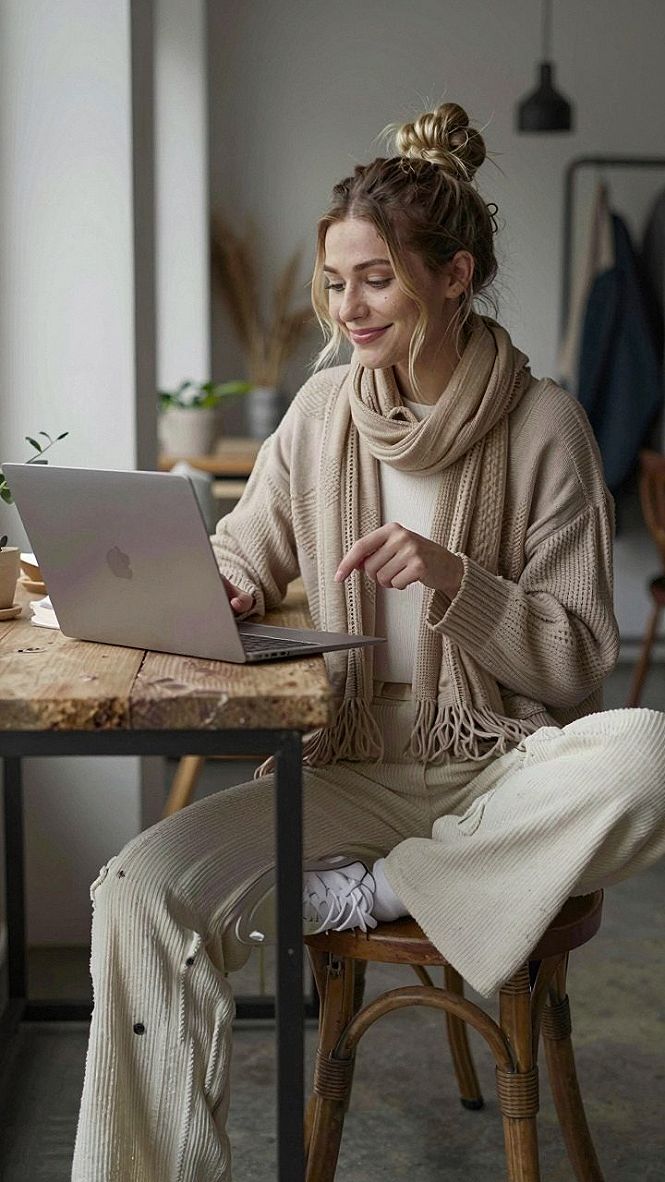 Adding A Cozy Knit Scarf To Warm Brown Sweaters
