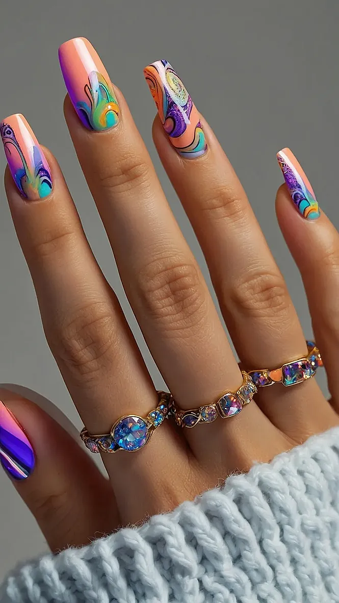 Cosmic Swirls: November's Celestial Nails