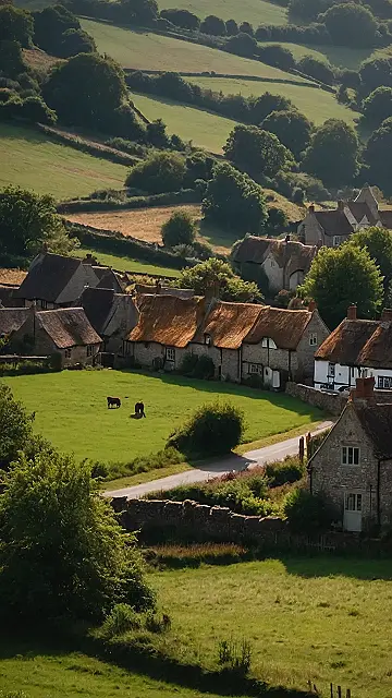 Thatched Roof Charm: A Glimpse of an English Village: