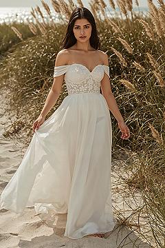Dreamy Beach Wedding: Off-Shoulder A-Line Bliss