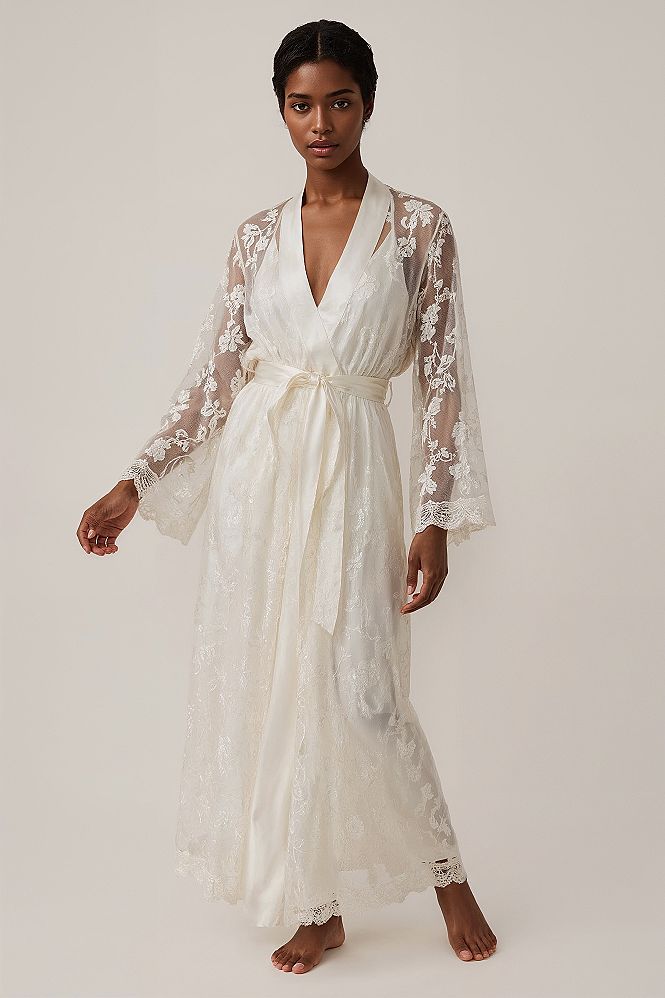 Elegant Lace & Satin Robes: Perfect Bridal Prep Morning Style