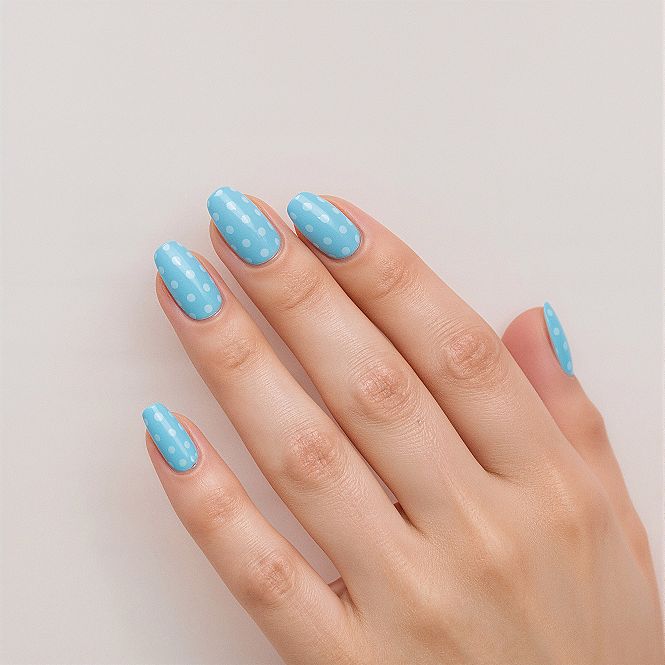 Chic Light Blue Polka Dot Nails: Effortless Summer Nail Inspo