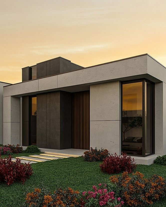 Modern Home Exterior: Sleek Cement Houses & Garden Oasis