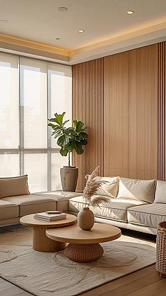 Japandi Living Room: Wood Slat Walls for Serene Small Home Offices