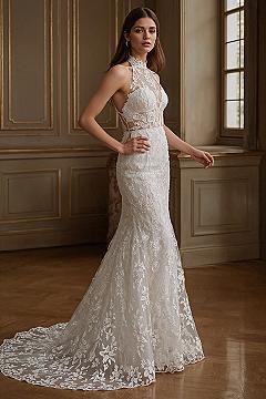 Dreamy High Neck Lace Mermaid Wedding Dress for 2024 Brides