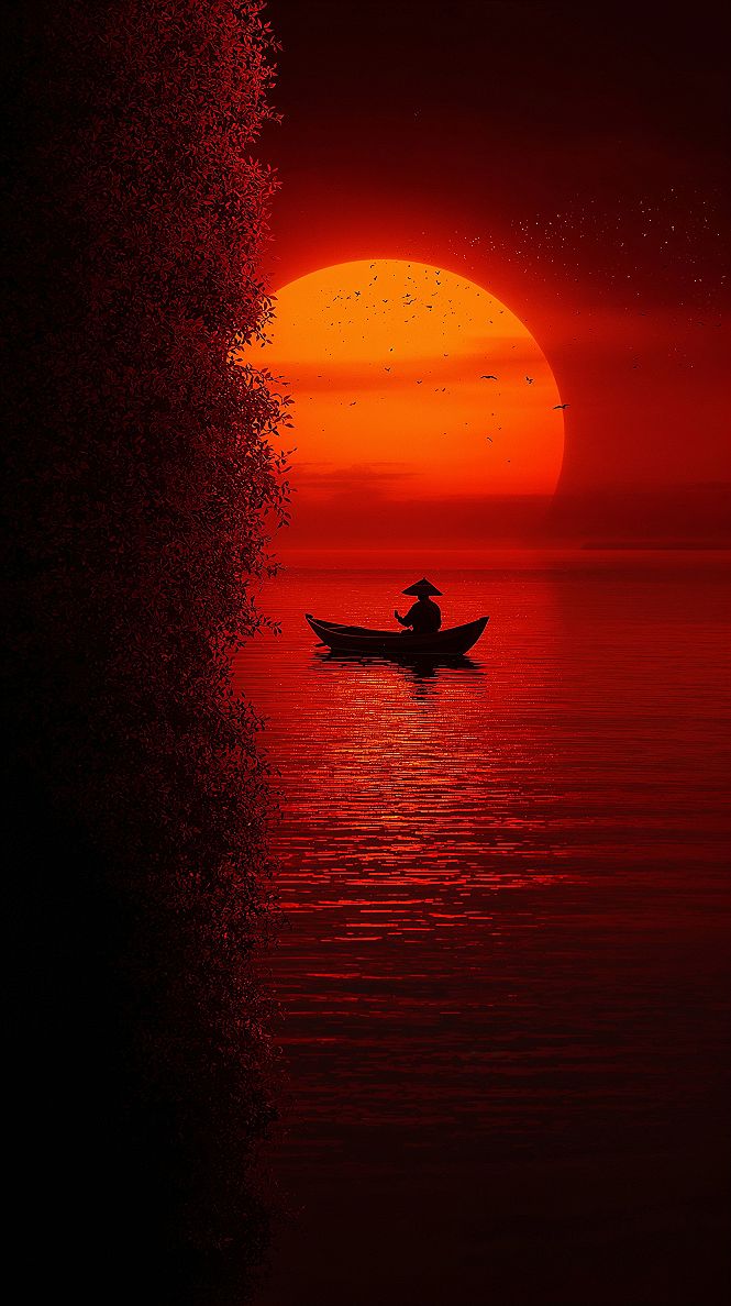 Dramatic Red Sunset Aesthetic: 4K Desktop Wallpaper for 2024