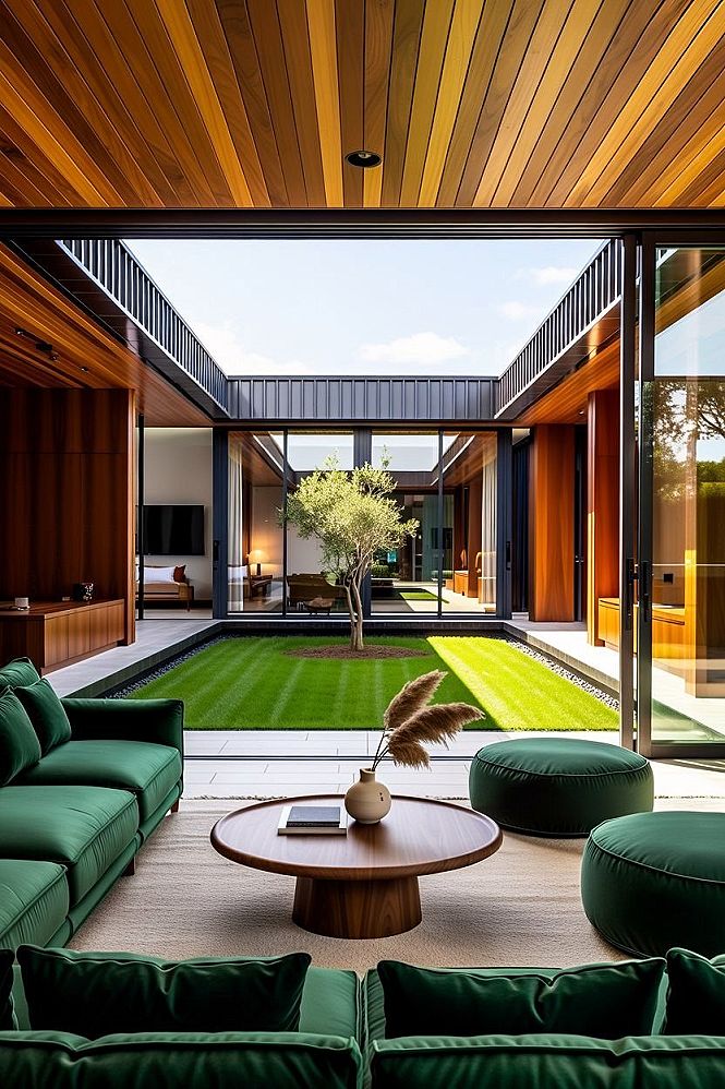 Modern Courtyard Living: Verdant Aesthetic Interior Oasis