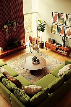 Midcentury Modern Living Room: Earthy Tones & Green Vibes
