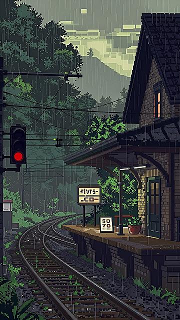 Creating a Rainy Train Station Ghibli Wallpaper Aesthetic