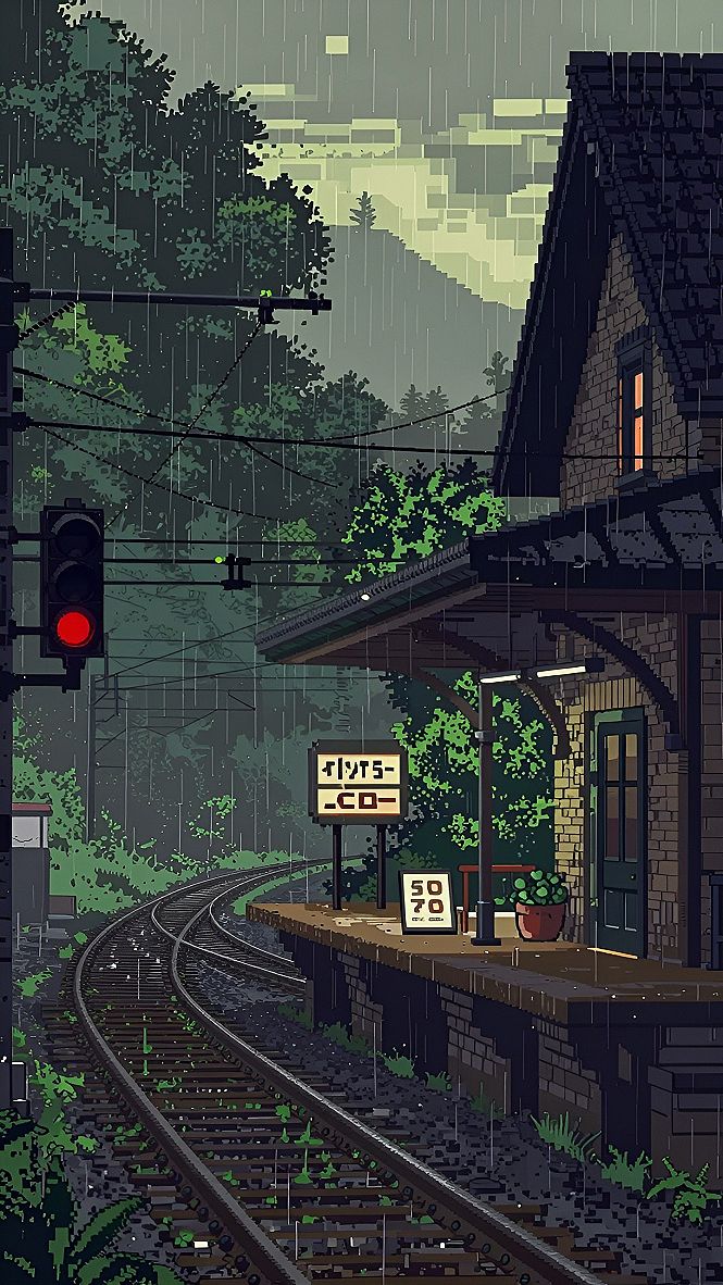 Creating a Rainy Train Station Ghibli Wallpaper Aesthetic