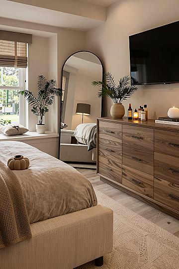 Choosing Warm Wood Dressers for Neutral Taupe Bedrooms