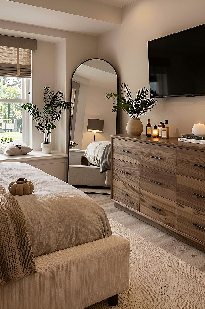 Choosing Warm Wood Dressers for Neutral Taupe Bedrooms