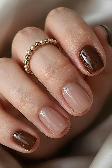 Rich Chocolate Nails with Milky Nude Accents