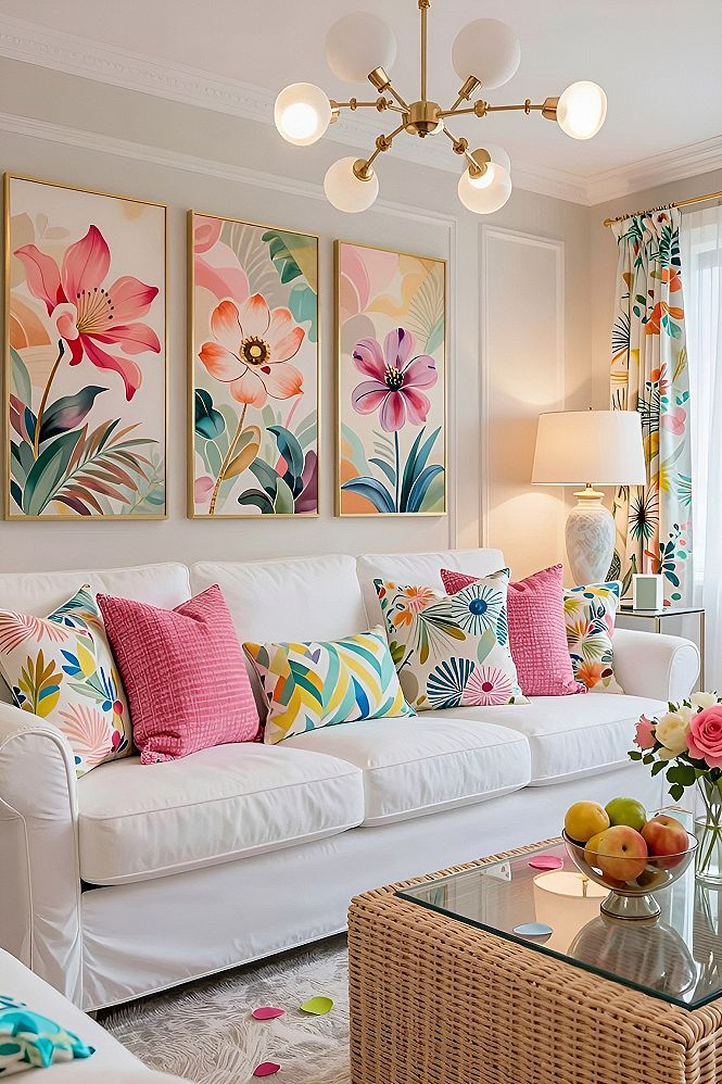 Styling a Living Room with Pink Accents and Gold Lighting