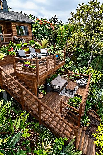 Connected Multi Level Wooden Deck Layouts