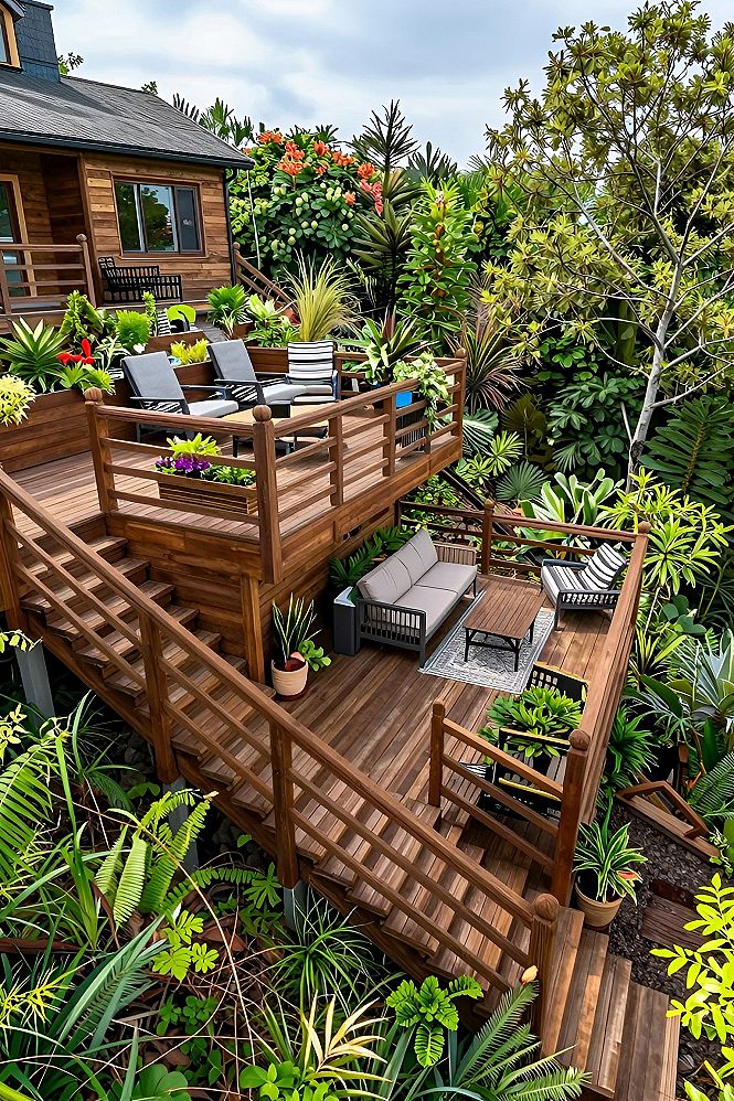 Connected Multi Level Wooden Deck Layouts