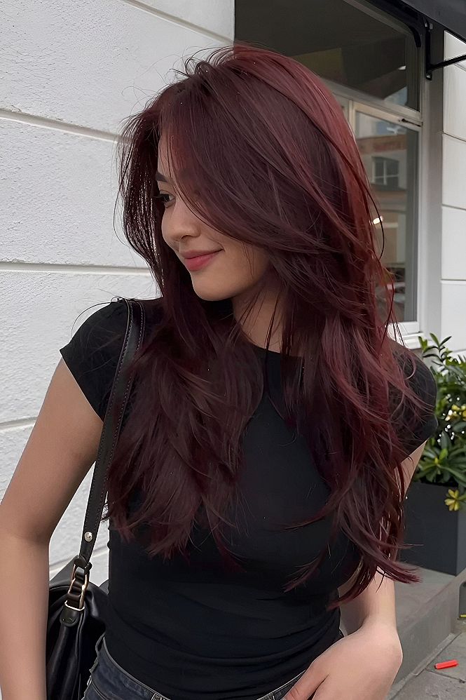 Adding Deep Burgundy Tints To Natural Brown Hair