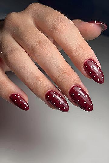 Classic Burgundy Nails With Minimal White Polka Dots