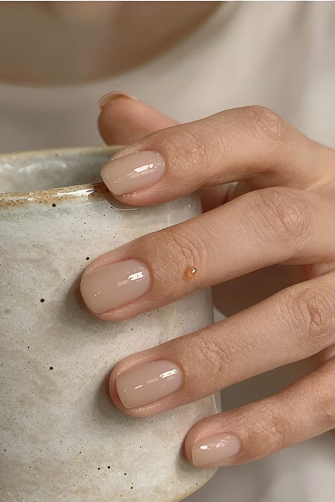 Short Square Latte Nude Nails for Clean Hands