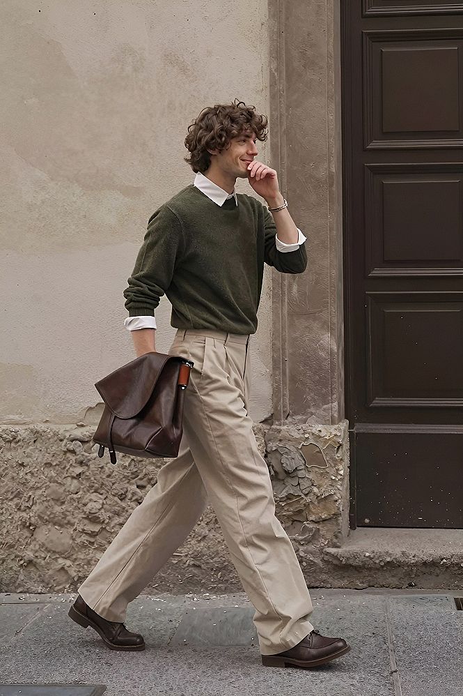 Layering a Crewneck Sweater Over a Crisp Collared Shirt