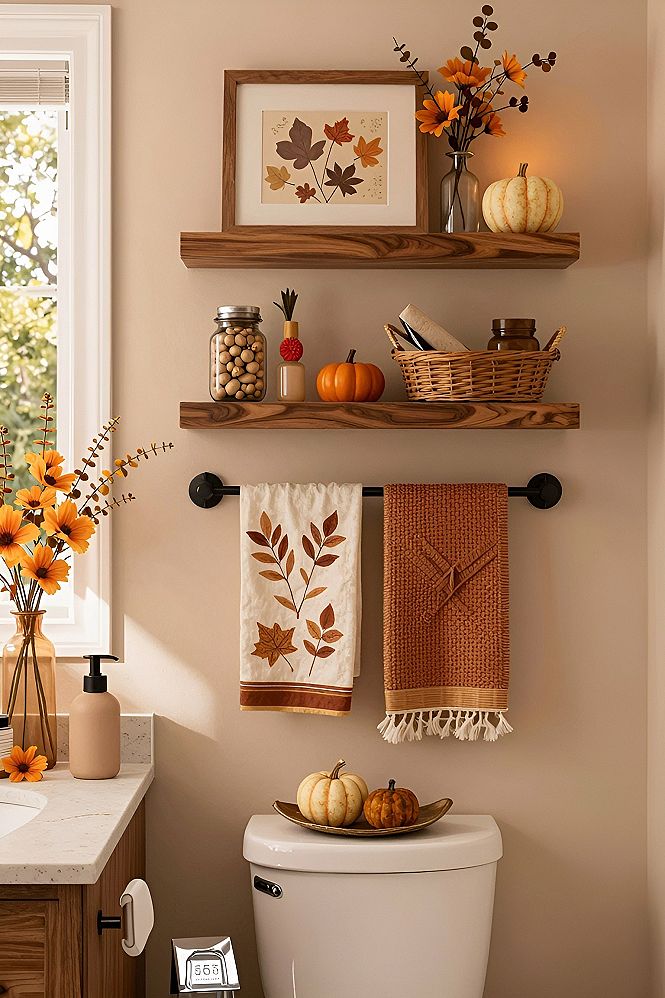 Using Wooden Floating Shelves for Seasonal Bathroom Storage
