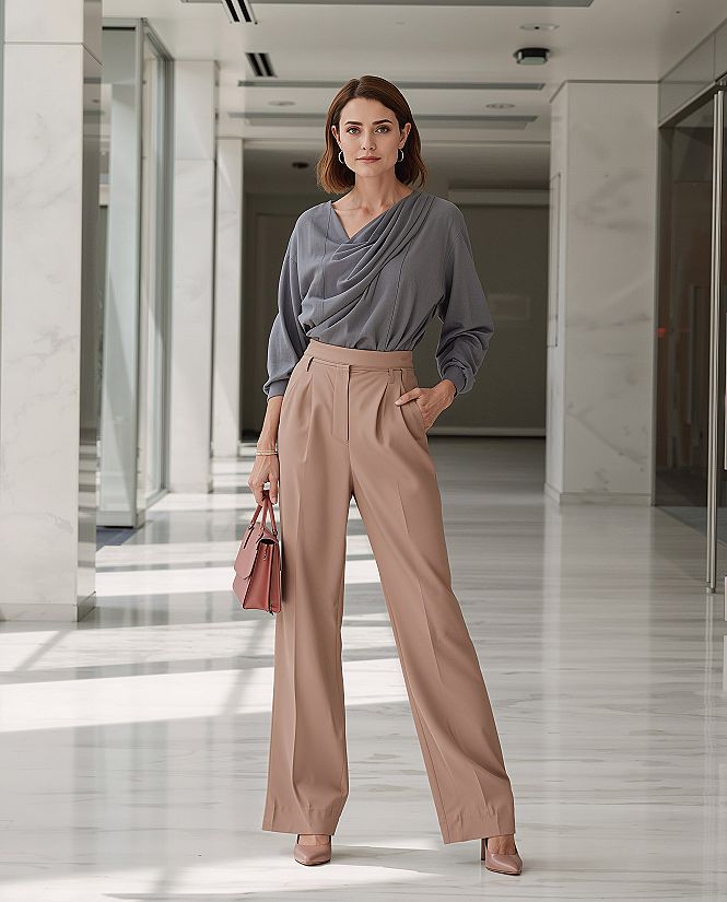 Effortless Spring 2026 Office Chic: Luxe Wide-Leg Pants & Asymmetrical Blouse