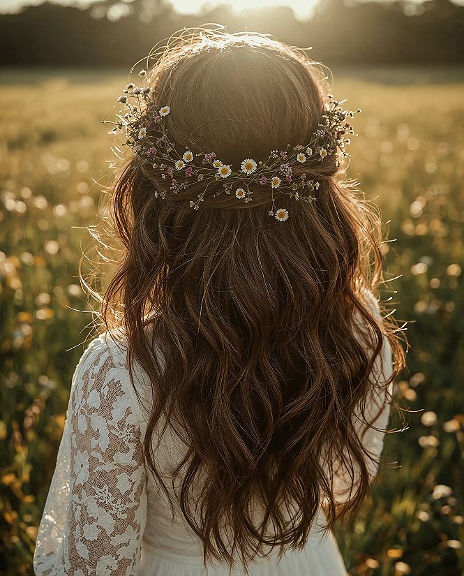 Boho Chic: Wildflower Wedding Hairstyles with Flowers for Brides