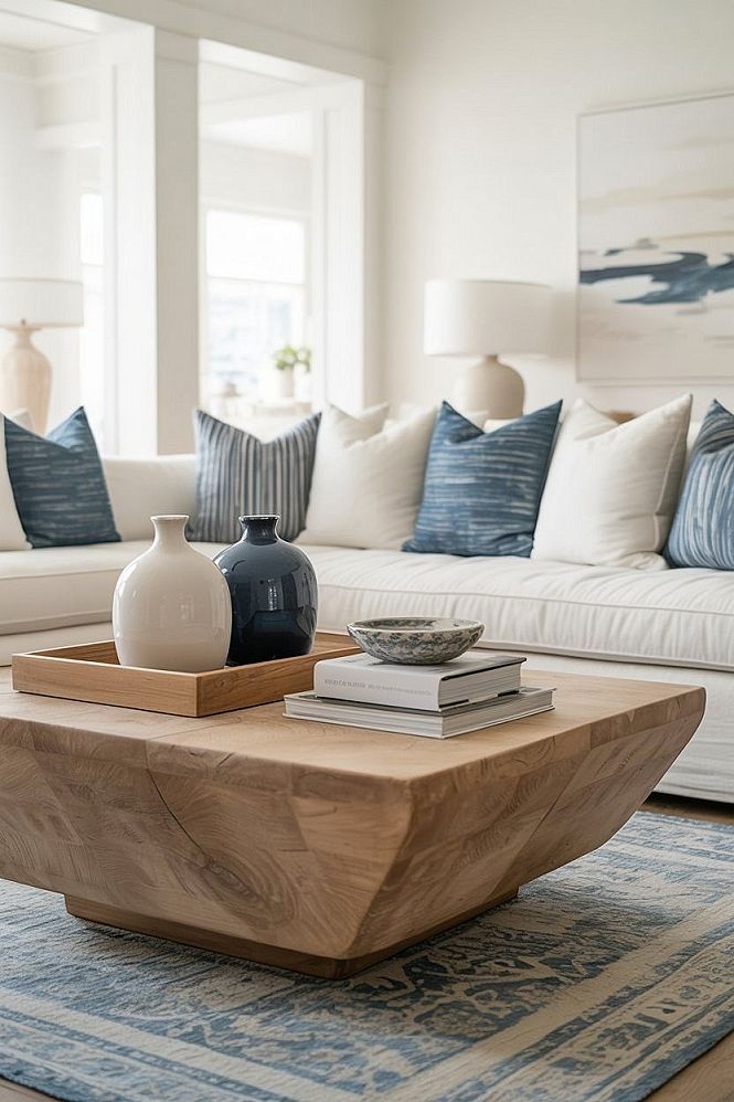 Minimalist Coastal Living Room: Serene Blue & White Aesthetic