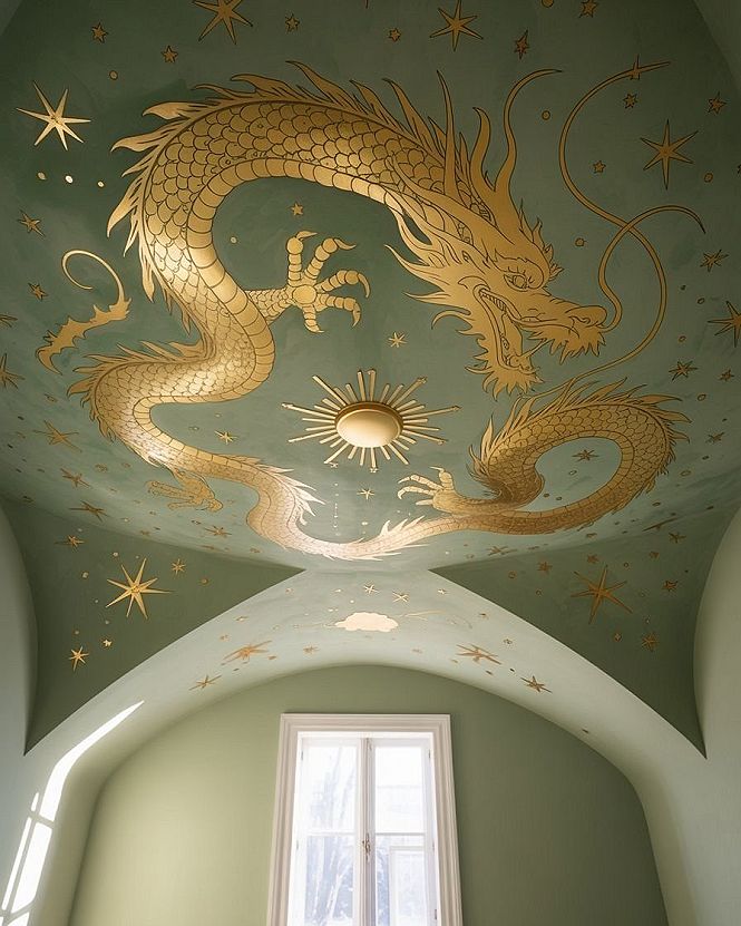Celestial Dragon Ceiling Mural: Dream Room Decor & Wall Art