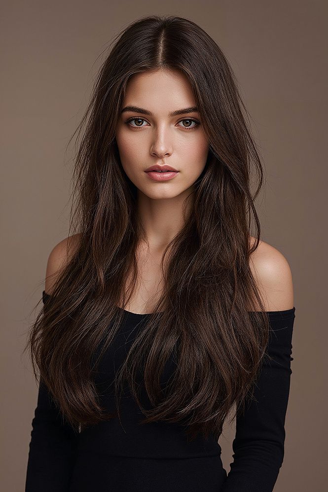 Effortless Long Layers: Face-Framing Brunette Haircuts for Women