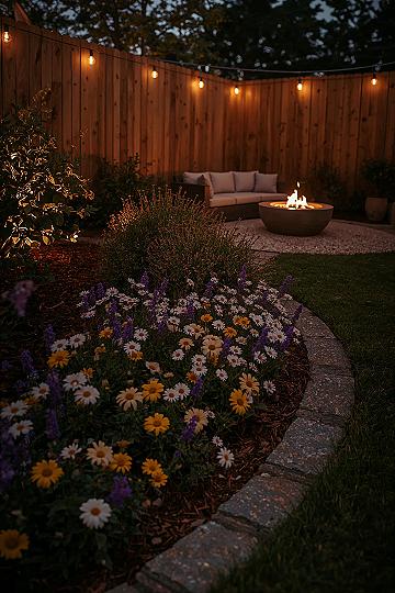 Cozy Corner Garden: Small Space Flower Bed & Fire Pit Retreat