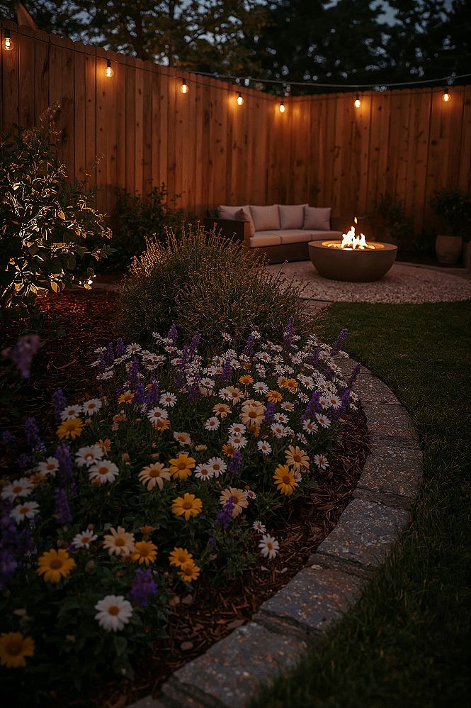 Cozy Corner Garden: Small Space Flower Bed & Fire Pit Retreat
