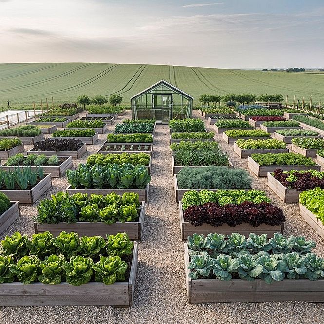 Luxury Vegetable Garden Design with Greenhouse & Raised Beds