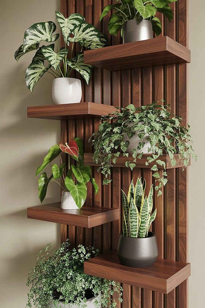 Walnut Vertical Plant Wall: Your Indoor Plant Oasis
