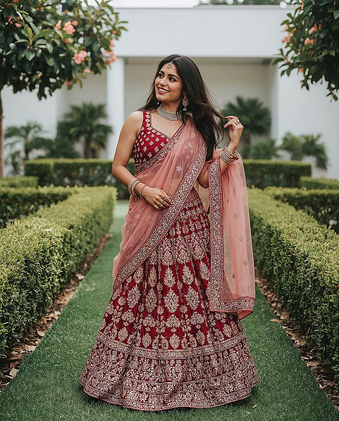 Maroon & Pink Bridal Lehenga: Perfect Engagement Saree Style