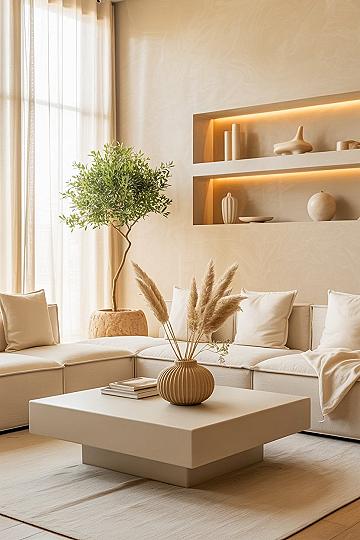 Neutral Aesthetic Home Decor: Modern Minimalist Living Room Bliss