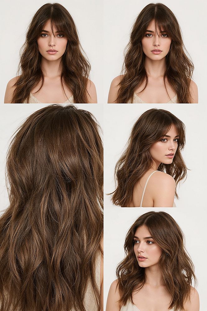 Trending Long Layered Haircuts with Face-Framing Curtain Bangs