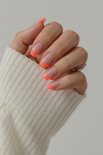 Bold Neon Orange French Tip Gel Nails: Modern Girly Style